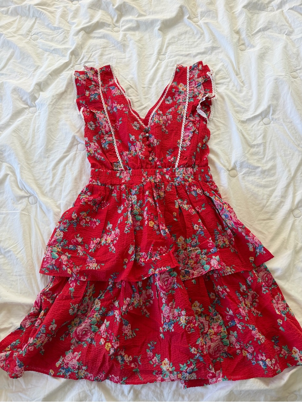 Betsey Johnson red dress with pink label and floral accents-altered to small